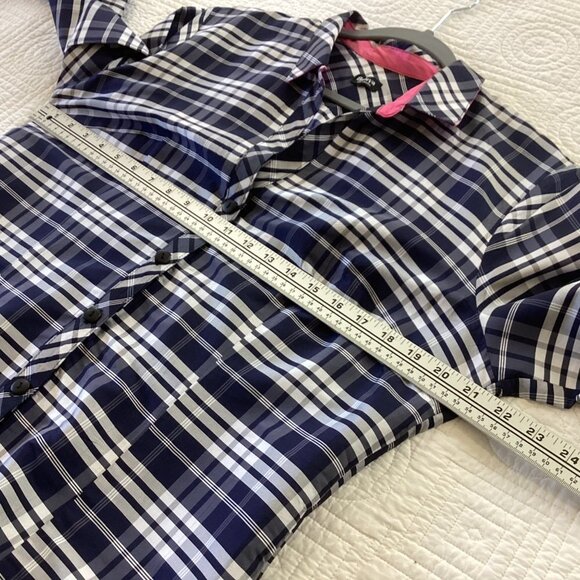 Beluva San Francisco Button Up Shirt Crinkle Blue Plaid Long Sleeves Size L - Picture 6 of 11